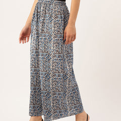 Blue Trendy Women's Blue Printed Cotton Palazzos - Elasticated Waist & Ankle-Length Fit