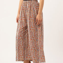 Multicolor Trendy Women's Blue Printed Cotton Palazzos - Elasticated Waist & Ankle-Length Fit