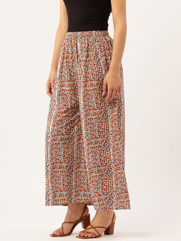 Multicolor Trendy Women's Blue Printed Cotton Palazzos - Elasticated Waist & Ankle-Length Fit