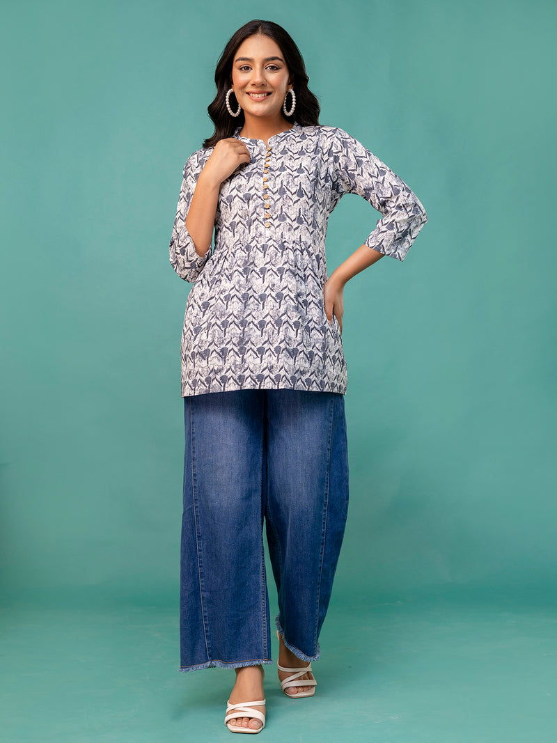 Tunic – Mandarin Collar, 3/4 Sleeves, Flattering Fit (Sizes S–XXL)