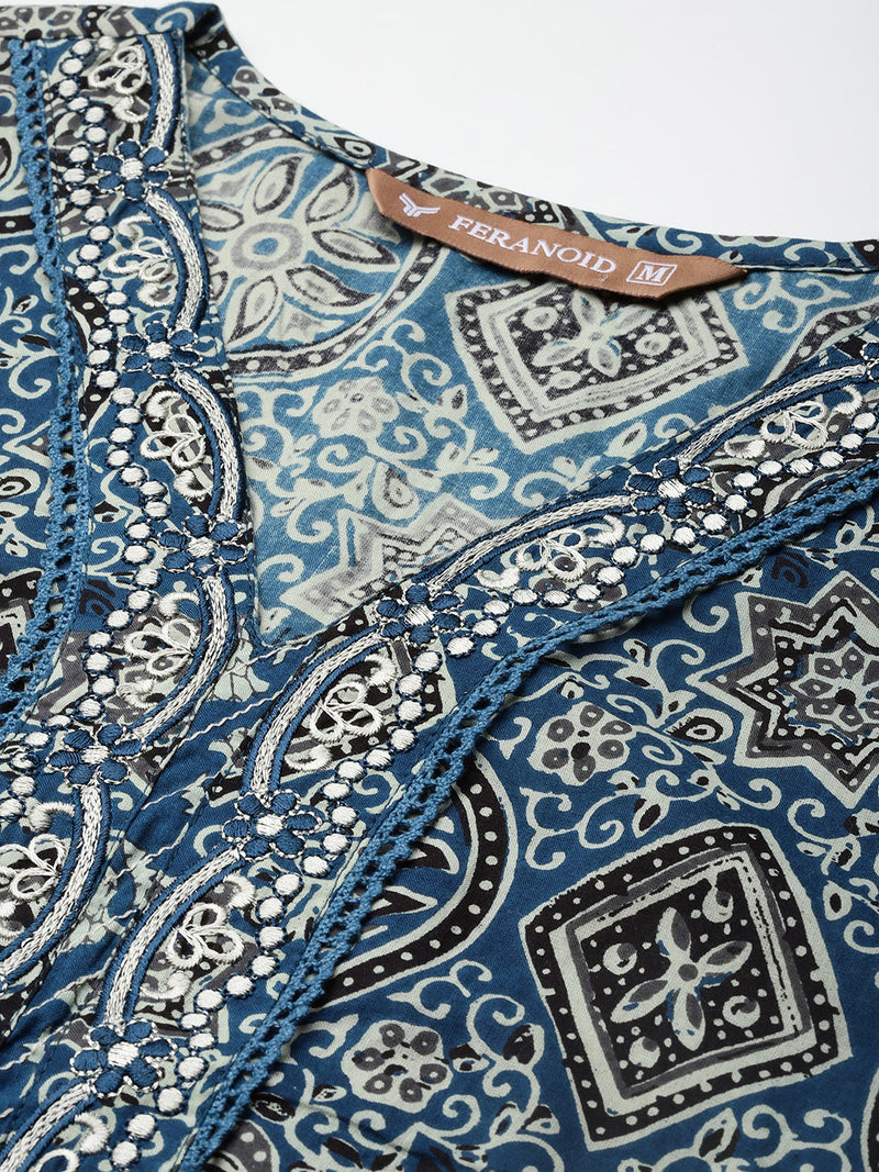 Straight Dupatta Sets - V-Neck, 3/4 Sleeves with Border Detailing, Elastic Waistband Pants with Pockets & Full-Length Dupatta (M-XXL)