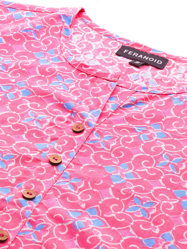 Floral Print 4 Button Straight Kurti