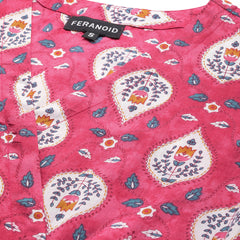 Floral Print Angrakha 3\4 Sleeves Flared Kurti