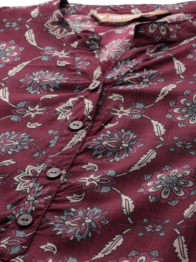 Graceful Long Kurta with 3/4 Sleeves and Button accents A Perfect Fusion of Comfort and Style