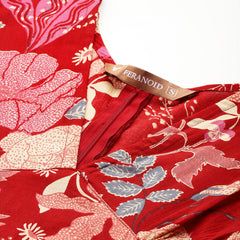 Women's Pure Cotton Floral Printed A-Line Gown with 3/4 Puff Sleeves & V-Neck