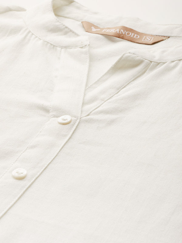 Women’s Solid Long Kurti with Mandarin Collar, 3/4 Sleeves & Pocket | Plain Elegant Cotton Kurta for Daily & Office Wear