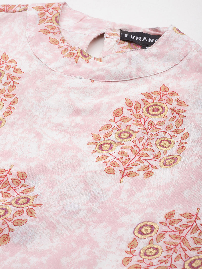 Women’s Pure Cotton Angrakha Kurti with Floral Print | 3/4 Sleeves | Adjustable Side Tie | Sizes S–XXL