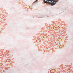 Women’s Pure Cotton Angrakha Kurti with Floral Print | 3/4 Sleeves | Adjustable Side Tie | Sizes S–XXL