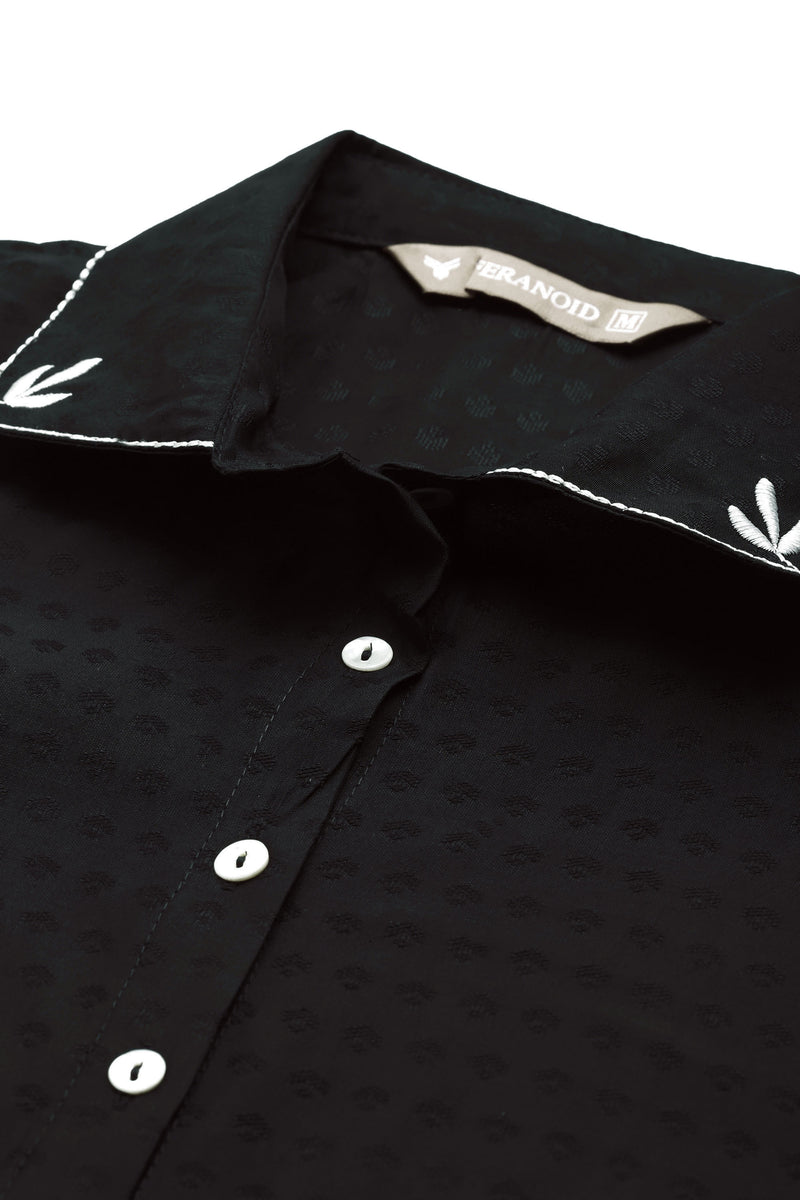 Black Women's Embroidered Co-ord Set - Viscose Fabric Full Sleeve Shirt and Pant