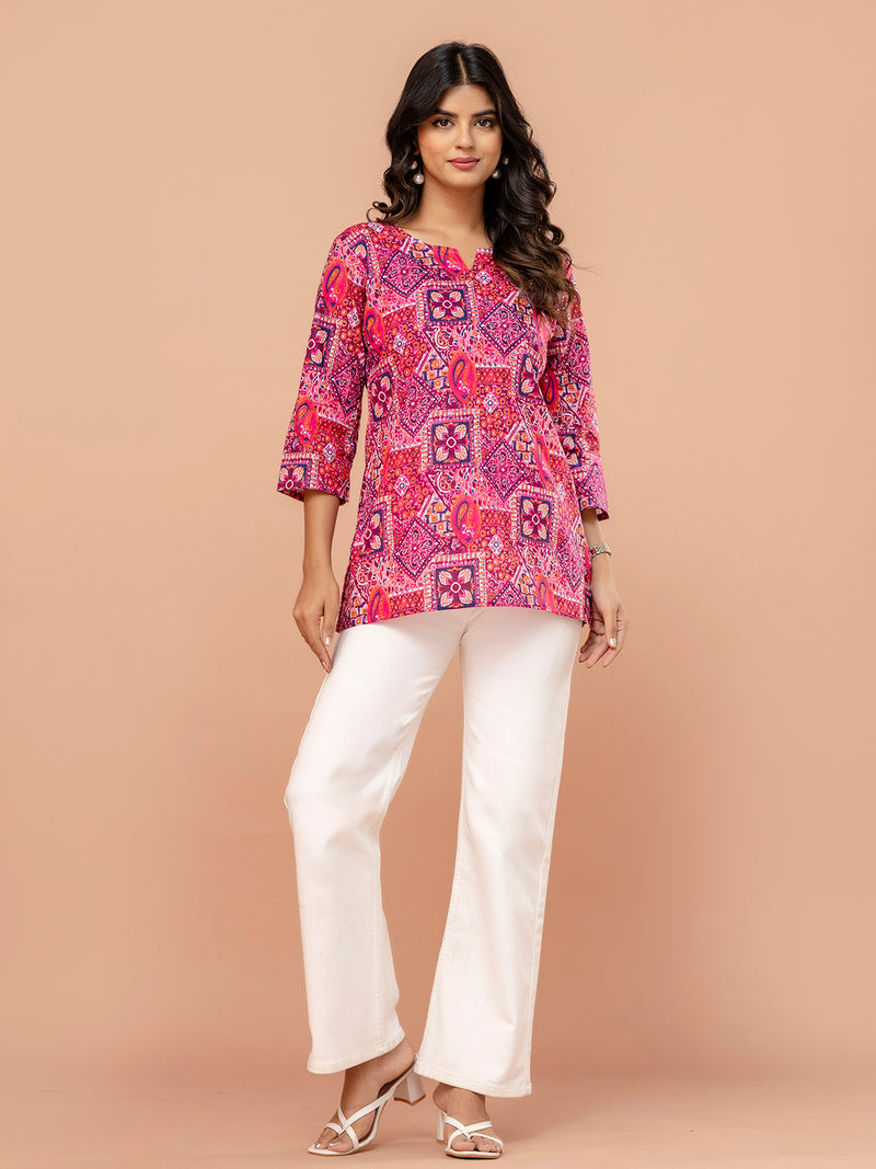 Elegant Printed Short Kurti – Soft Cotton, Everyday Style, Sizes S–XXL.