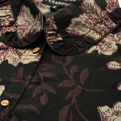 Black Elegant Collared Co-Ord Set with Frill Detail & Elasticated Pants