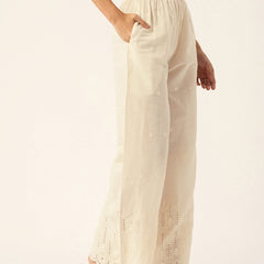 Beige Palazzos | Embroidered Elegnace With Elastic Waist & Single Pocket