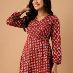 Ethnic Motifs Printed Gathers Cotton Tunic