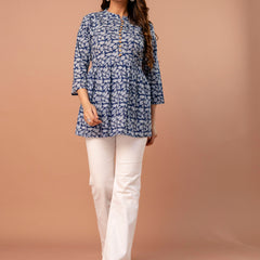 Top – Mandarin Collar, 3/4 Sleeves, Flattering Fit (Sizes S–XXL)