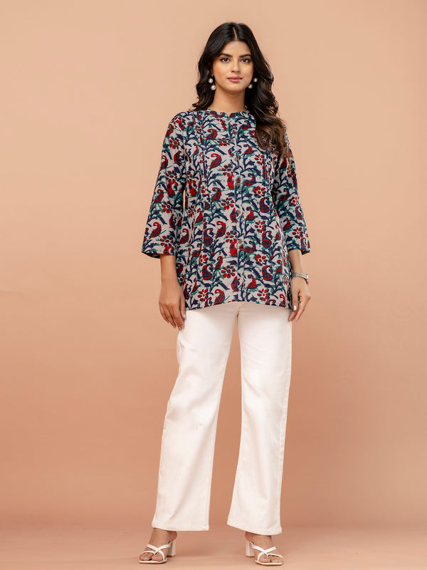 Elegant Mandarin Collar Printed Tunic – Stylish & Comfortable, Sizes