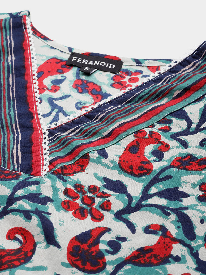Cotton Printed V-Neck Kurti