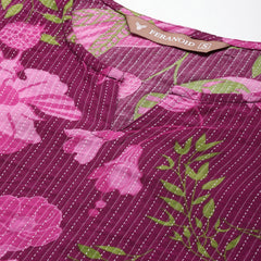 3/4 Sleeve Round Neck Vcut top Magenta Colour