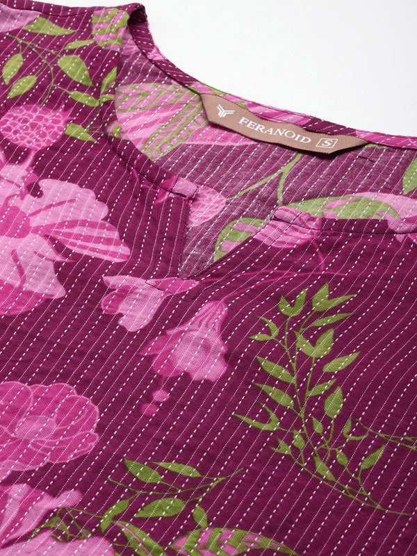 3/4 Sleeve Round Neck Vcut top Magenta Colour