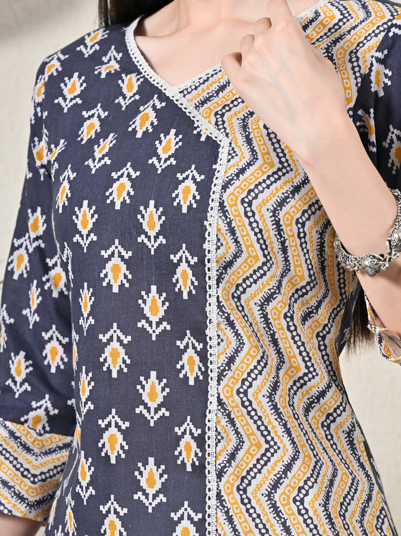 Graceful Wrap-Style Angrakha Cotton Kurti for Everyday Wear