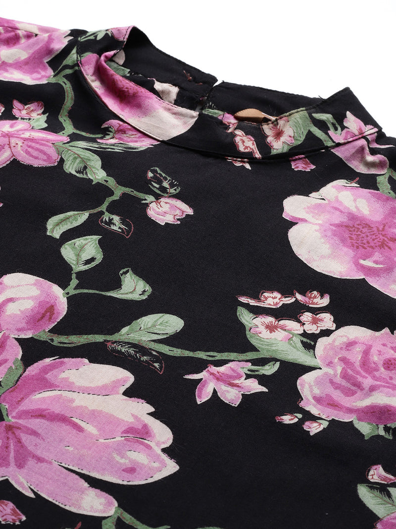 Floral Sleeveless Cotton Co-Ord Set with Choker Neckline – Pure Cotton | Sizes S–XXL