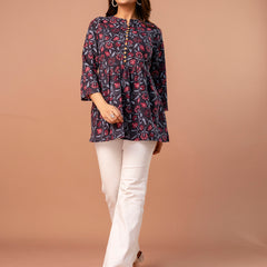Top – Mandarin Collar, 3/4 Sleeves, Flattering Fit (Sizes S–XXL)