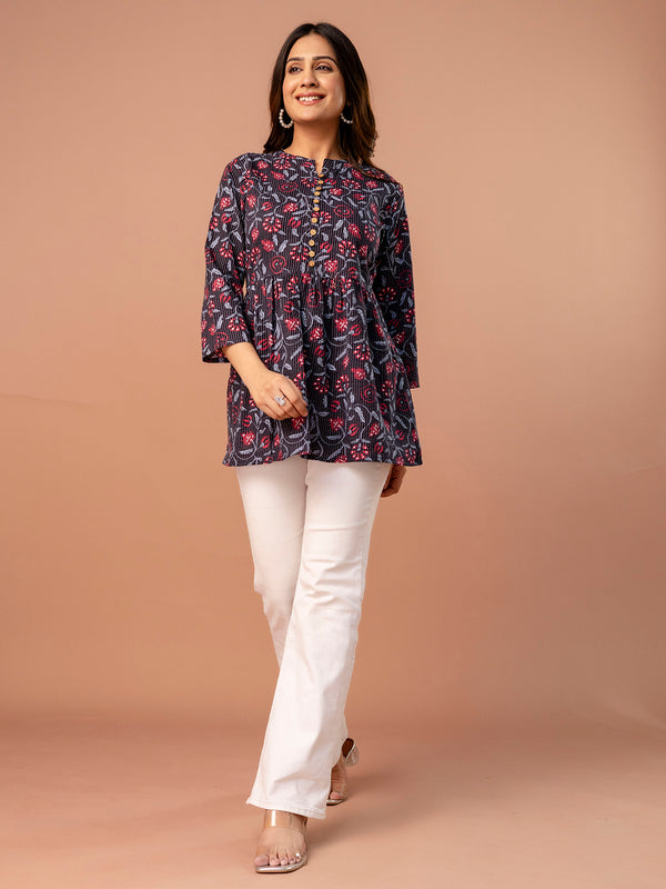 Top – Mandarin Collar, 3/4 Sleeves, Flattering Fit (Sizes S–XXL)