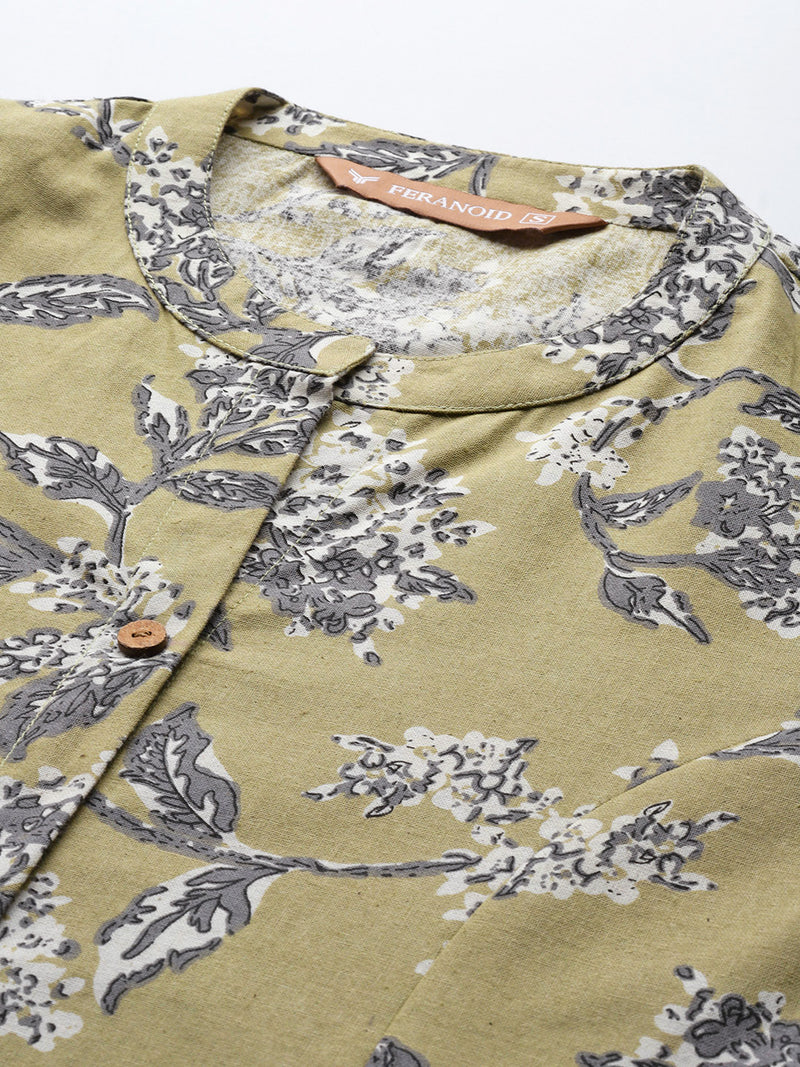 Elegant A-Line Long Kurta for Women - Mandarin Collar with Button Detailing