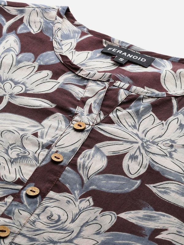 Floral Print 4 Button Straight Kurti