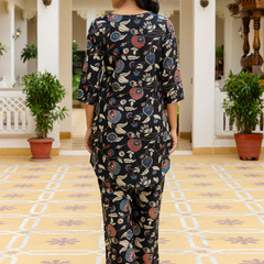 Black Breezy Printed Cotton Co-Ord Set for Comfortable All-Day Wear