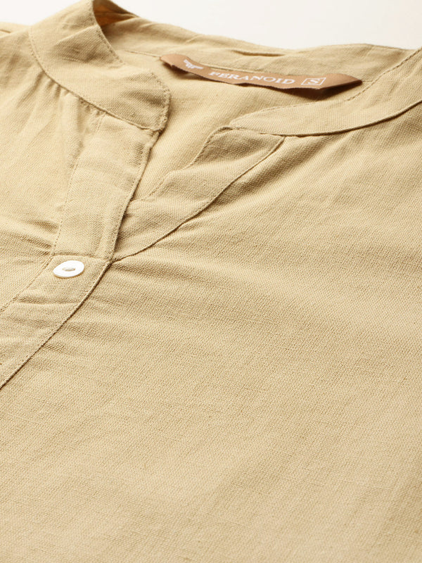 Women’s Solid Long Kurti with Mandarin Collar, 3/4 Sleeves & Pocket | Plain Elegant Cotton Kurta for Daily & Office Wear