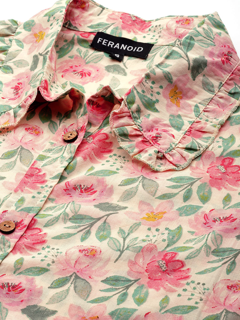 White Elegant Collared Co-Ord Set with Frill Detail & Elasticated Pants