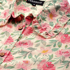 White Elegant Collared Co-Ord Set with Frill Detail & Elasticated Pants