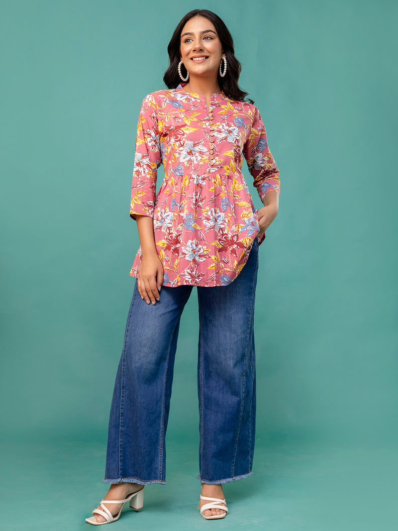 Tunic – Mandarin Collar, 3/4 Sleeves, Flattering Fit (Sizes S–XXL)