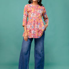 Tunic – Mandarin Collar, 3/4 Sleeves, Flattering Fit (Sizes S–XXL)
