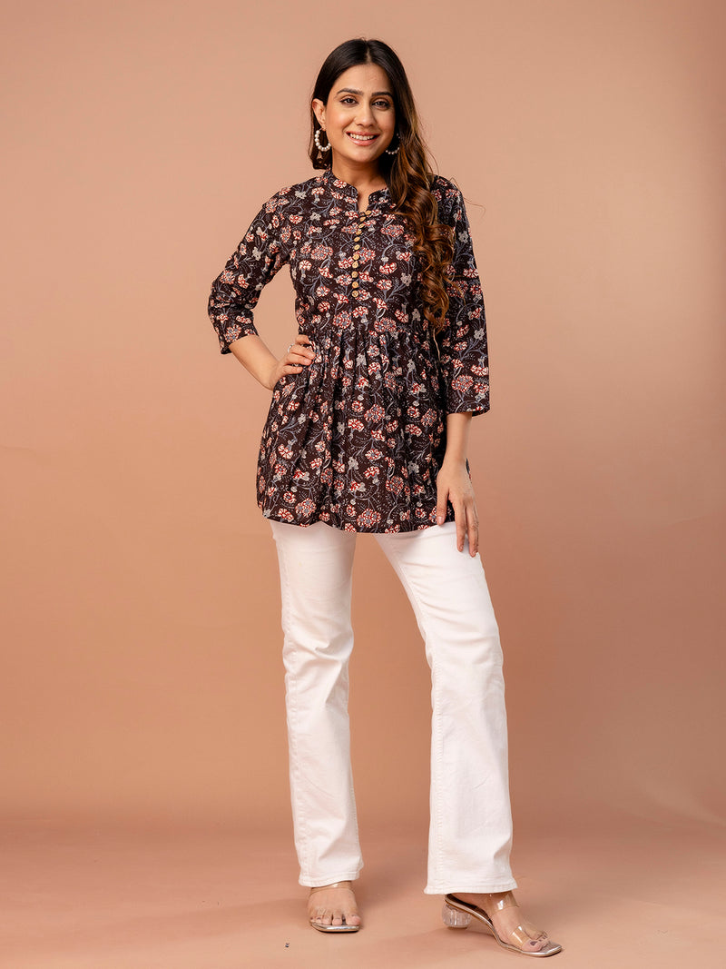 Top – Mandarin Collar, 3/4 Sleeves, Flattering Fit (Sizes S–XXL)