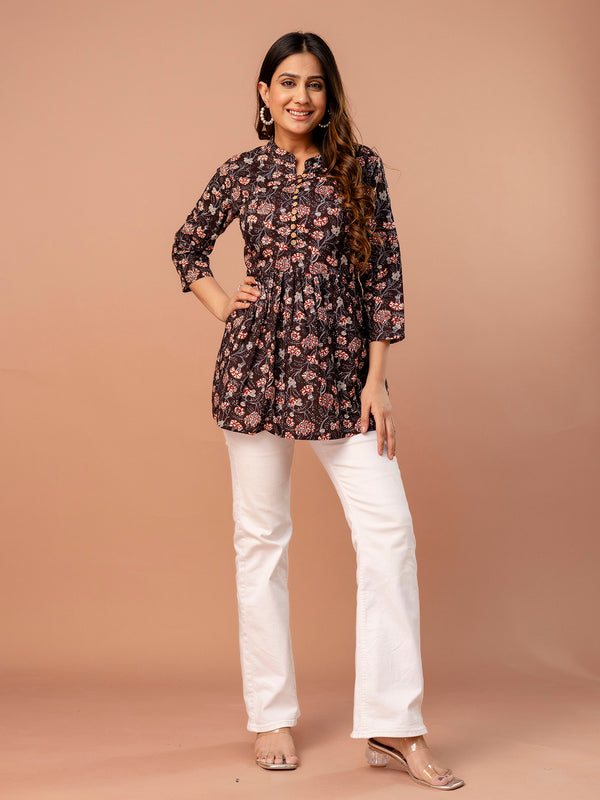 Top – Mandarin Collar, 3/4 Sleeves, Flattering Fit (Sizes S–XXL)