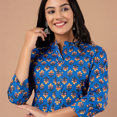 Feranoid Straight Knee Length Blue Colour Kurta For Women