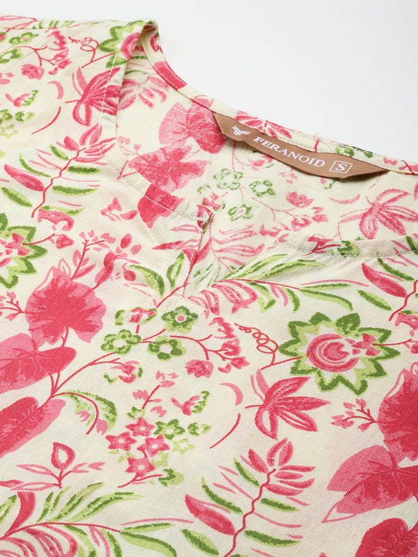 3/4 Sleeve Round Neck Vcut top Cream Colour