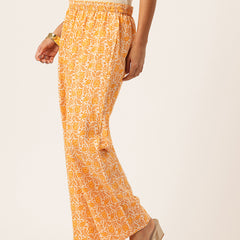 Yellow Women Pure Cotton Paisley Printed Palazzo Pants | Elastic Waist | Wide Leg
