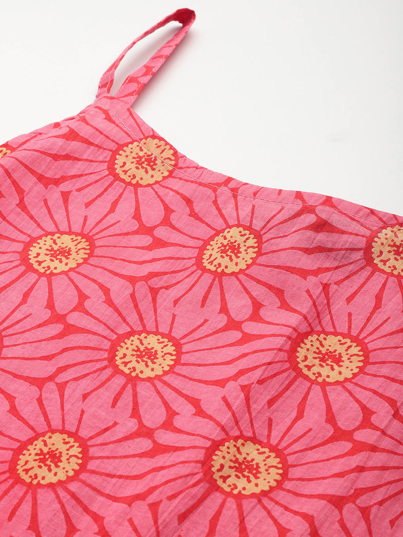 Relaxed fit strappy sleeveless top digitally printed on linen fabric.  | Size- Small |  Colour - Red, Yellow