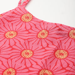 Relaxed fit strappy sleeveless top digitally printed on linen fabric.  | Size- Small |  Colour - Red, Yellow