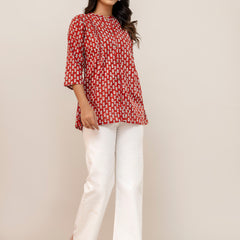 Elegant Mandarin Collar Printed Tunic – Stylish & Comfortable, Sizes