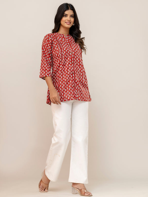Elegant Mandarin Collar Printed Tunic – Stylish & Comfortable, Sizes