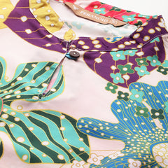 Women’s Multi-Color Muslin Floral Dress with Mandarin Collar & 3/4 Smocked Sleeves