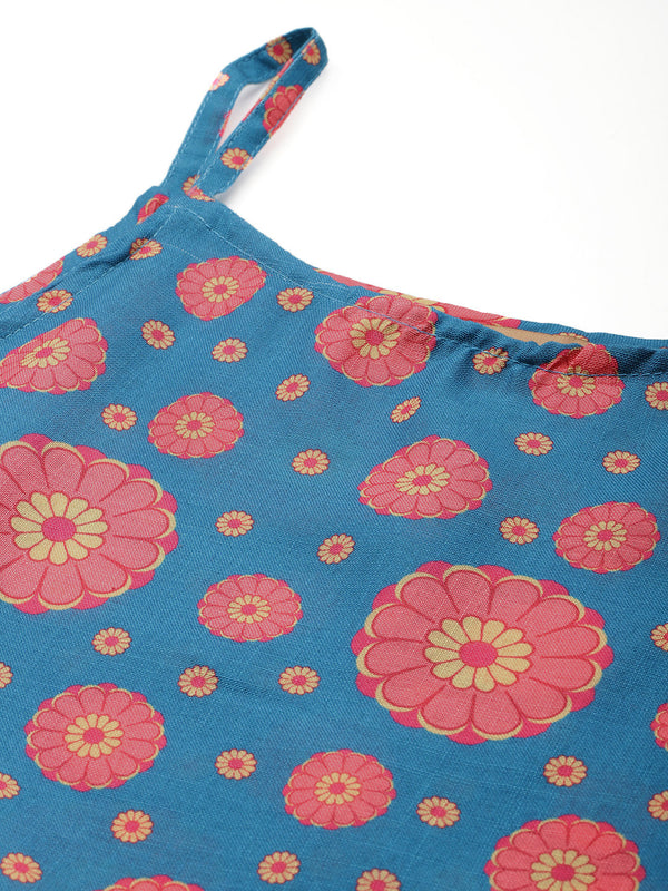 Cropped Sleeveless strap Peplum top with digital print on linen fabric. | Size- Small | Colour - Royal Blue, Red