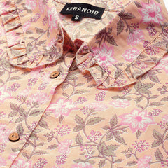 Pink Elegant Collared Co-Ord Set with Frill Detail & Elasticated Pants