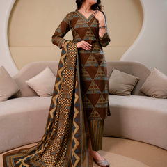 Bordered V-Neck 3-Piece Kurta Set with Ankle-Length Pants & Full-Length Dupatta (M–XXL)