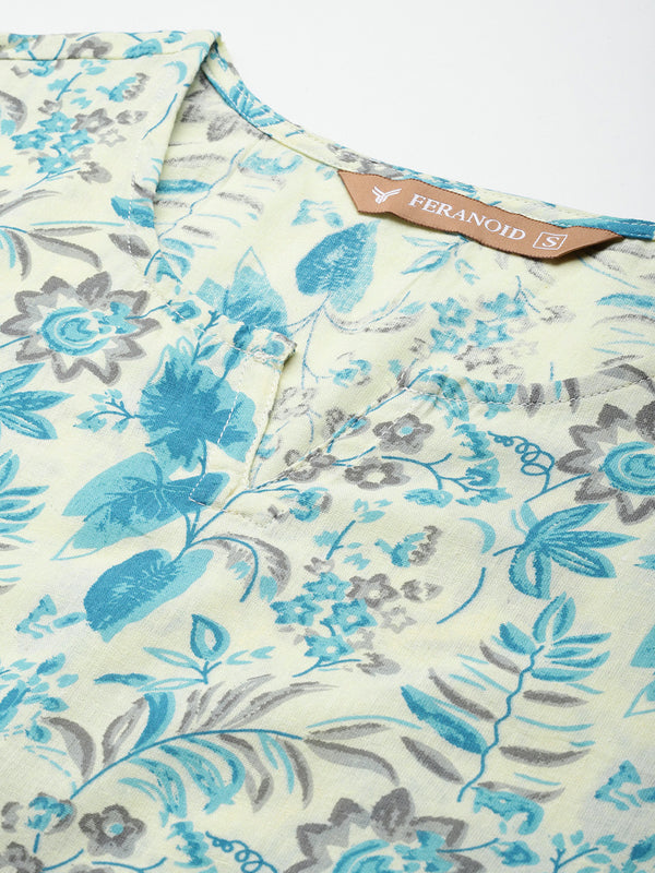 3/4 Sleeve Round Neck Vcut top Off-White Colour