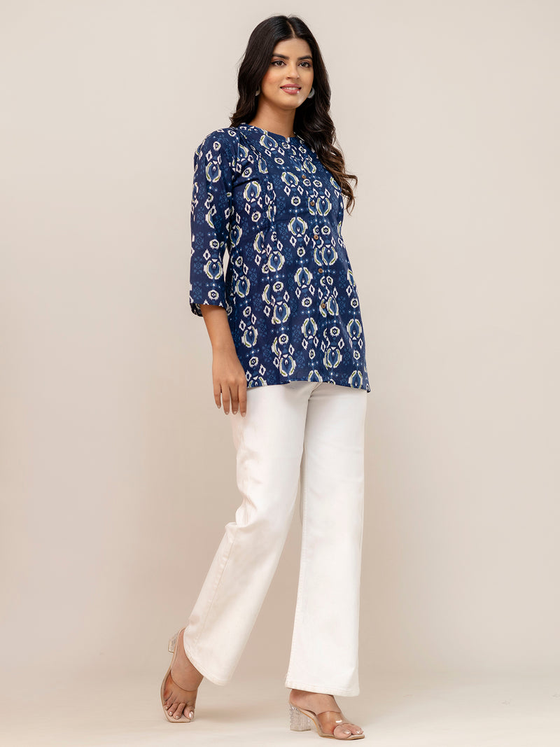 Elegant Mandarin Collar Printed Tunic – Stylish & Comfortable, Sizes