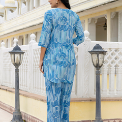 Blue Breezy Printed Cotton Co-Ord Set for Comfortable All-Day Wear